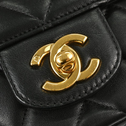 Chanel Black Lambskin Single Flap Shoulder Bag