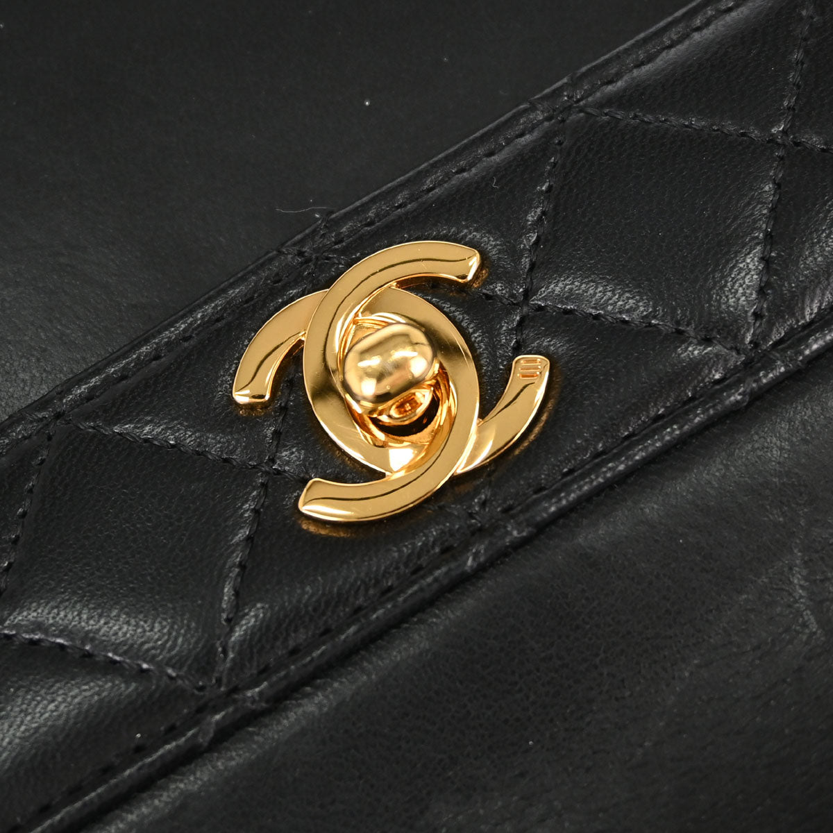 Chanel Black Lambskin Straight Flap Shoulder Bag