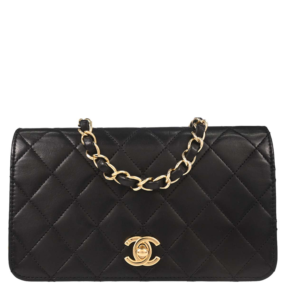 Chanel Black Lambskin Turnlock Mini Full Flap Shoulder Bag