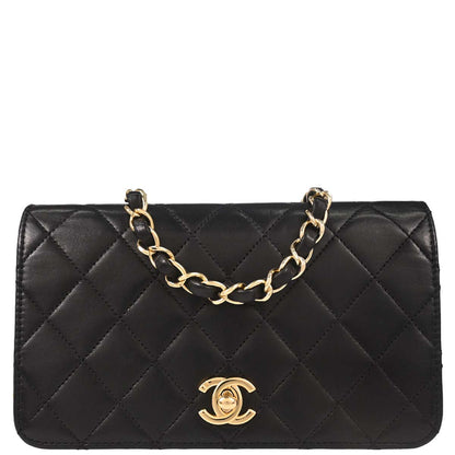 Chanel Black Lambskin Turnlock Mini Full Flap Shoulder Bag