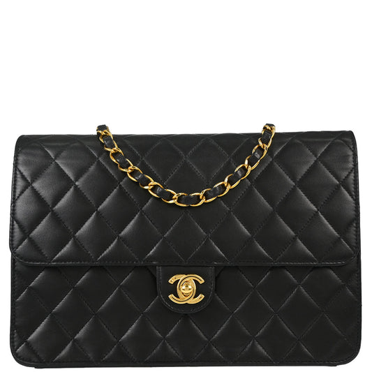 Chanel 2003-2004 Black Lambskin Turnlock Medium Half Flap Shoulder Bag