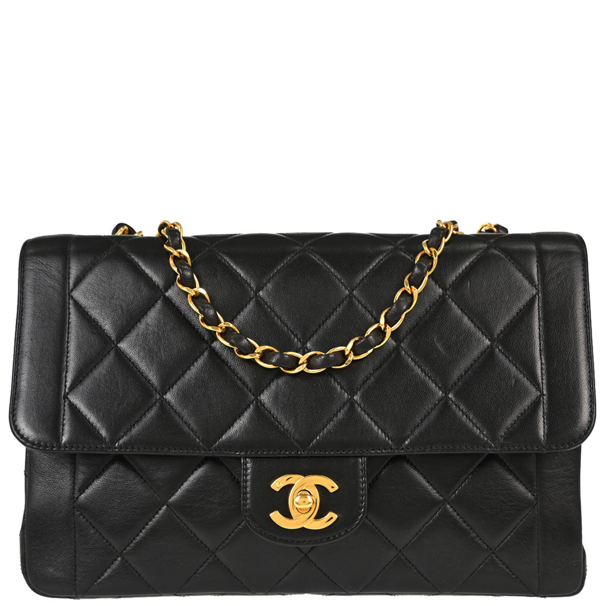 Chanel Black Lambskin Single Flap Shoulder Bag