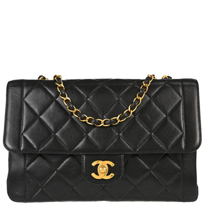 Chanel Black Lambskin Single Flap Shoulder Bag