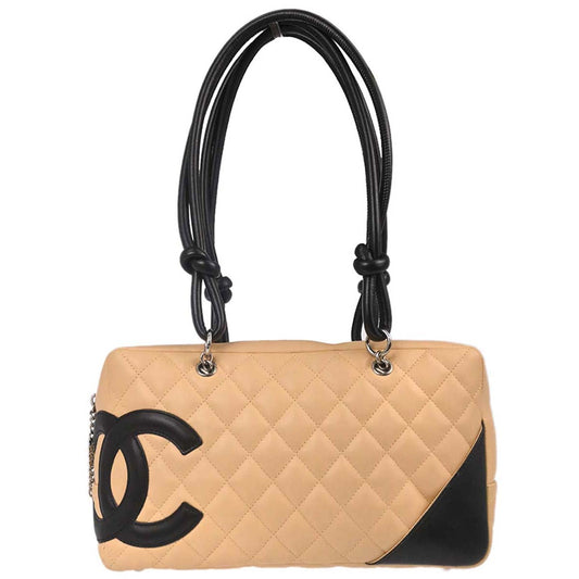 Chanel Beige Calfskin Cambon Ligne Bowling Bag 27