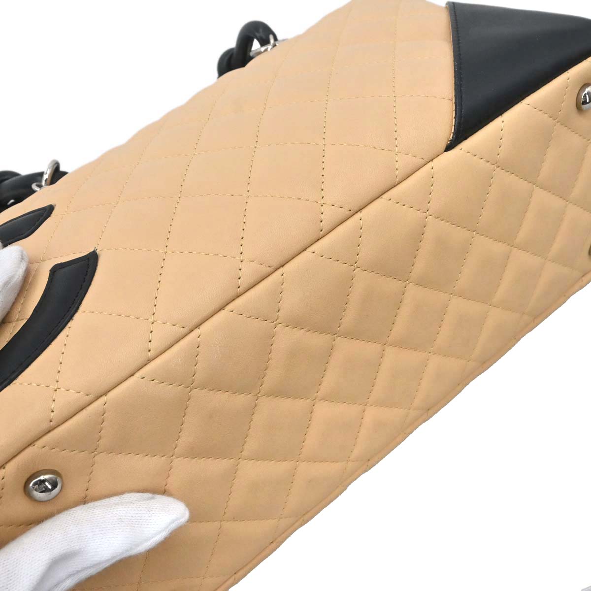 Chanel Beige Calfskin Cambon Ligne Bowling Bag 27