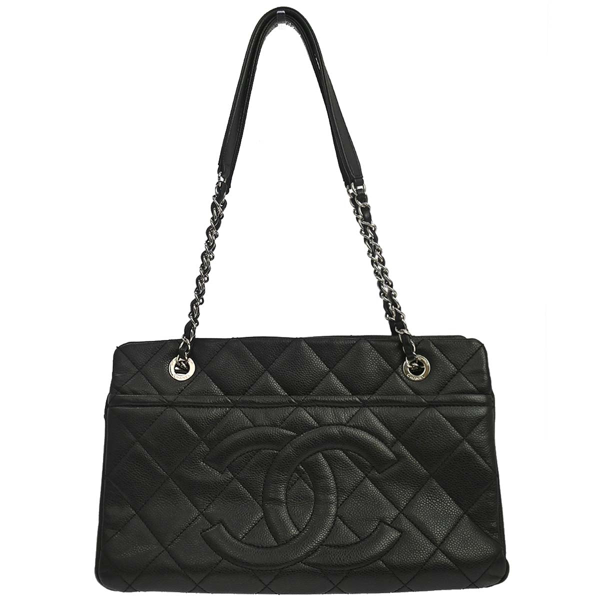 Chanel 2012-2013 Black Caviar Skin Timeless CC Chain Tote Bag