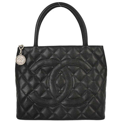 Chanel Black Caviar Medallion Tote Handbag