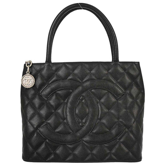 Chanel Black Caviar Medallion Tote Handbag
