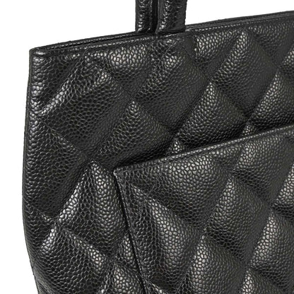 Chanel Black Caviar Medallion Tote Handbag