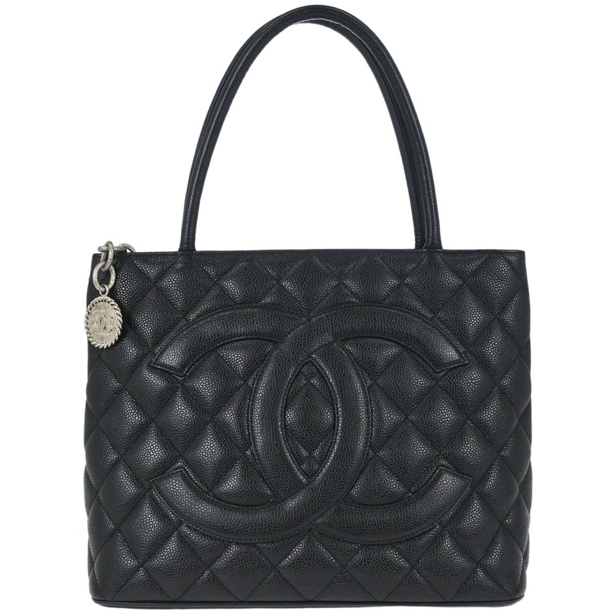 Chanel Black Caviar Skin Medallion Tote Handbag