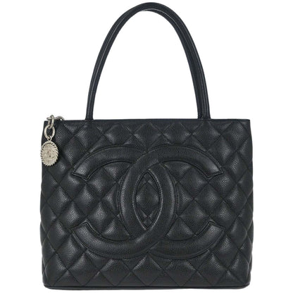 Chanel Black Caviar Skin Medallion Tote Handbag