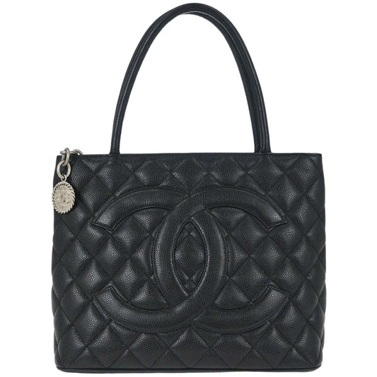 Chanel 2000-2002 Black Caviar Skin Medallion Tote Handbag