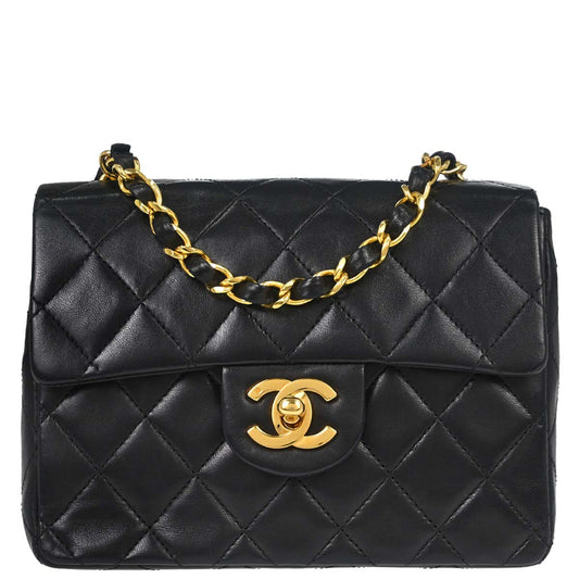 Chanel Black Lambskin Mini Classic Square Flap Shoulder Bag 17