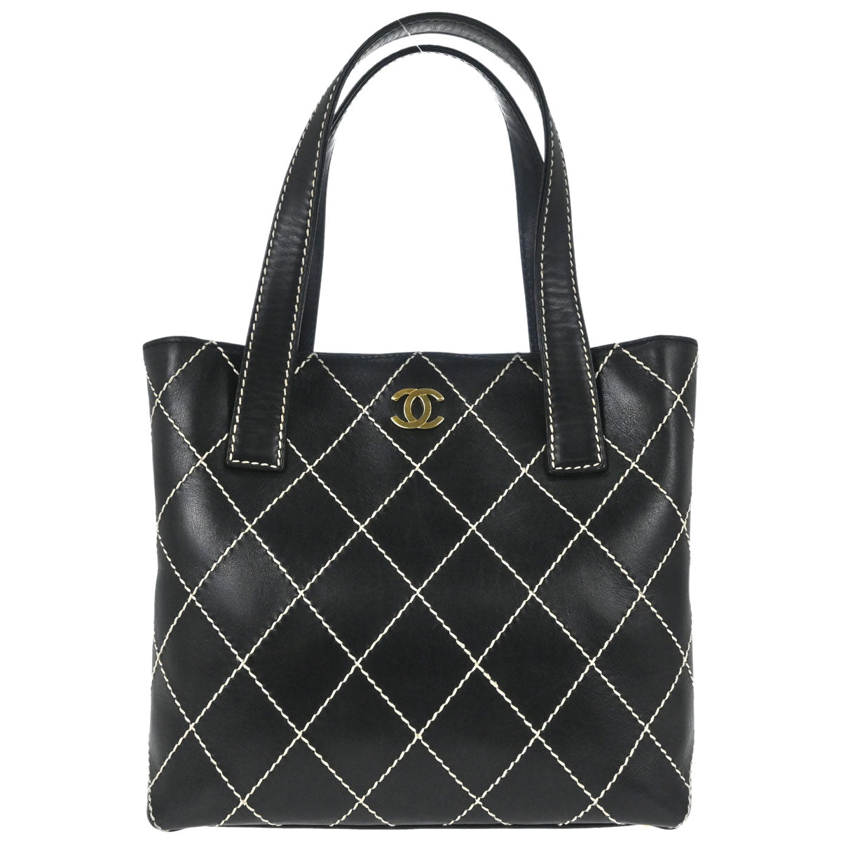 Chanel Black Calfskin Wild Stitch Tote Handbag
