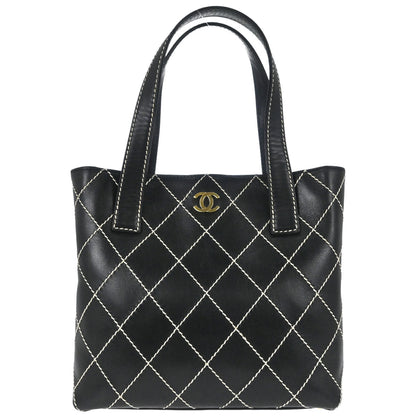 Chanel Black Calfskin Wild Stitch Tote Handbag