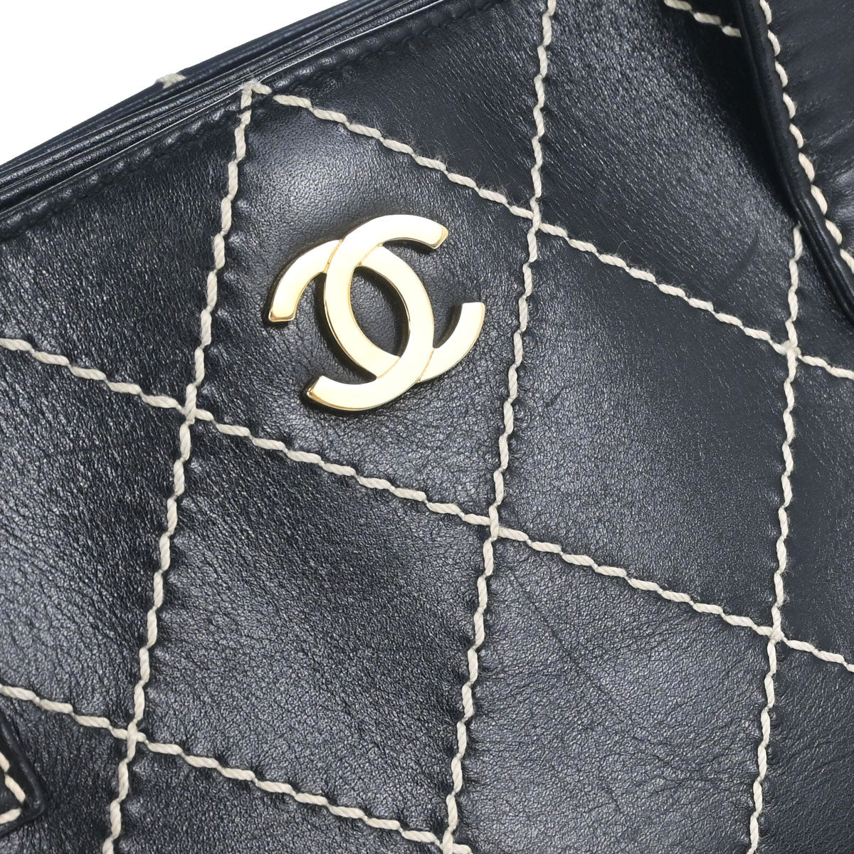 Chanel Black Calfskin Wild Stitch Tote Handbag