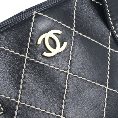 Chanel Black Calfskin Wild Stitch Tote Handbag