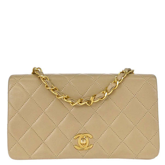 Chanel Beige Lambskin Turnlock Mini Full Flap Shoulder Bag