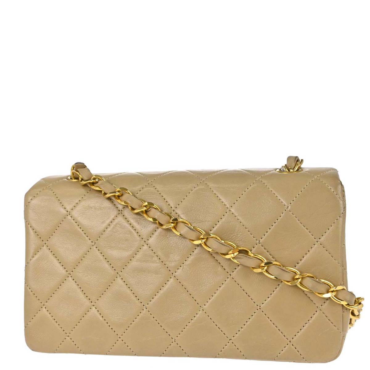 Chanel Beige Lambskin Turnlock Mini Full Flap Shoulder Bag
