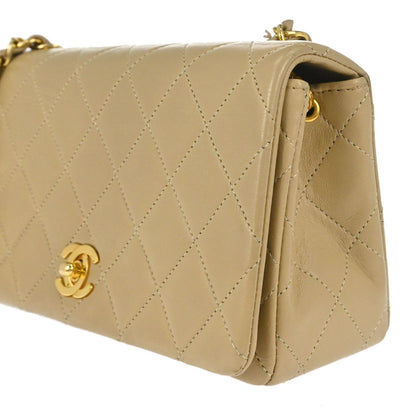 Chanel Beige Lambskin Turnlock Mini Full Flap Shoulder Bag