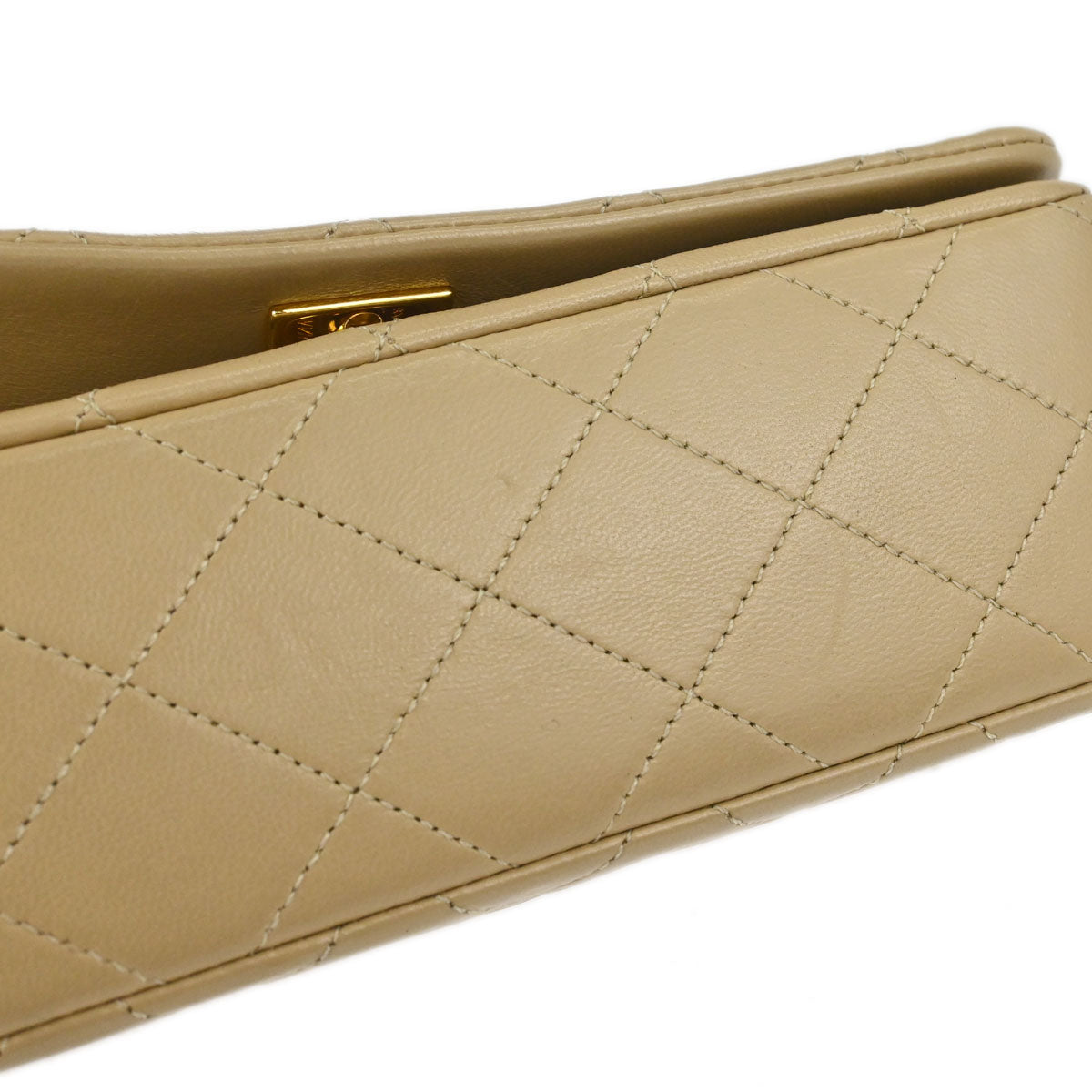 Chanel Beige Lambskin Turnlock Mini Full Flap Shoulder Bag