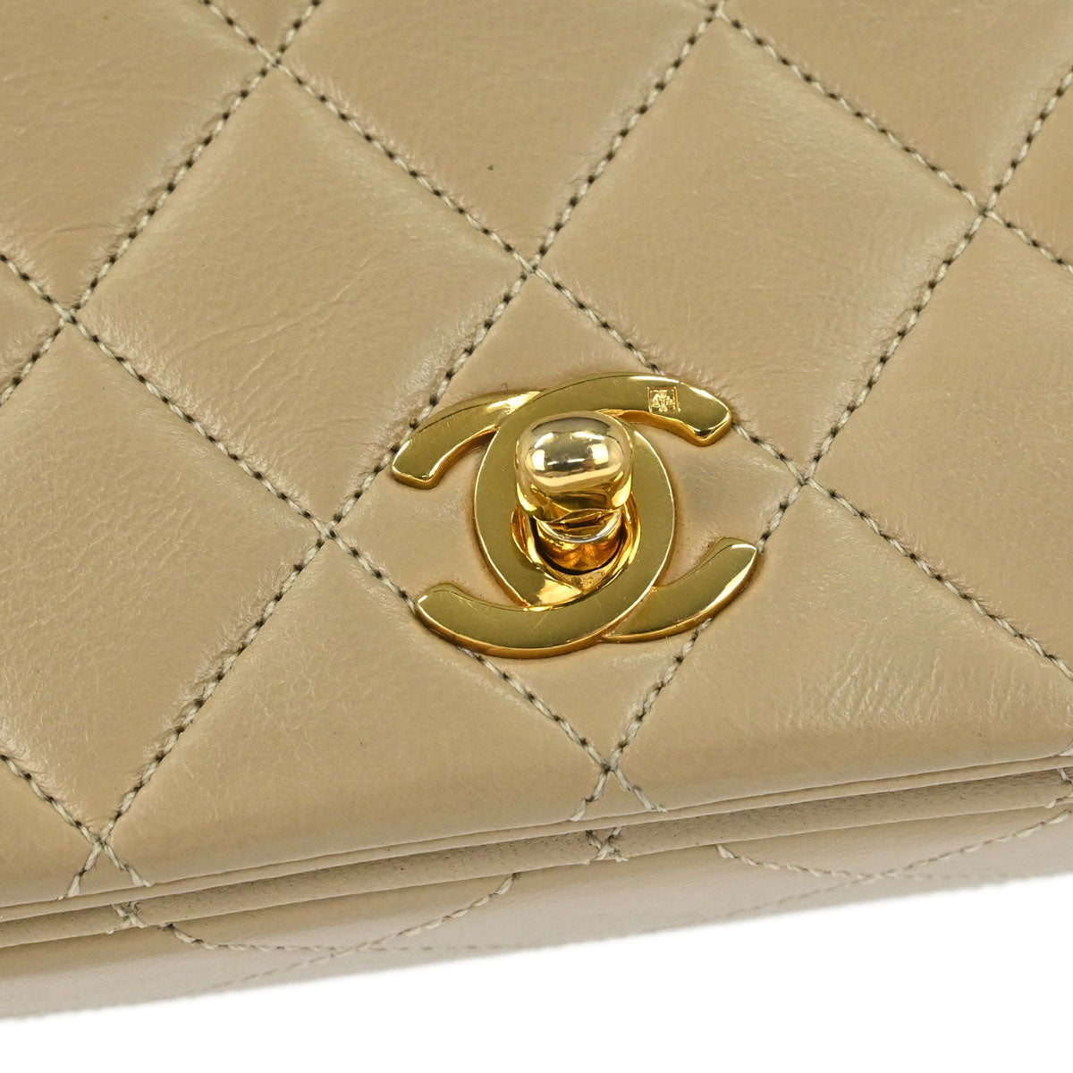 Chanel Beige Lambskin Turnlock Mini Full Flap Shoulder Bag