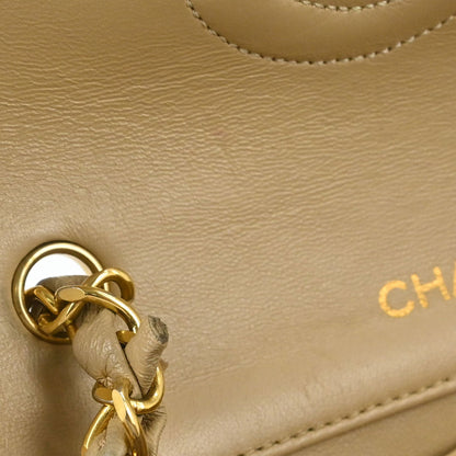 Chanel Beige Lambskin Turnlock Mini Full Flap Shoulder Bag