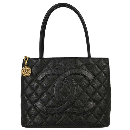 Chanel 2005-2006 Black Caviar Skin Medallion Tote Handbag