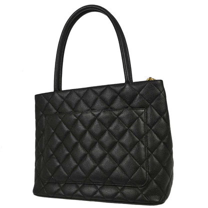 Chanel Black Caviar Skin Medallion Tote Handbag