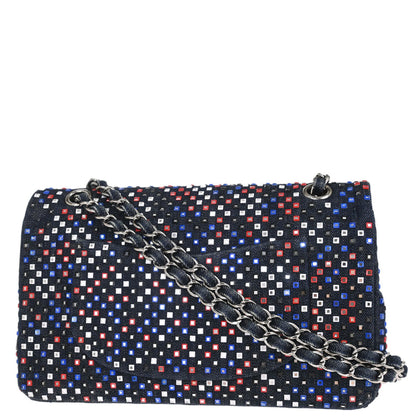 Chanel Navy Denim Crystal Medium Classic Double Flap Shoulder Bag