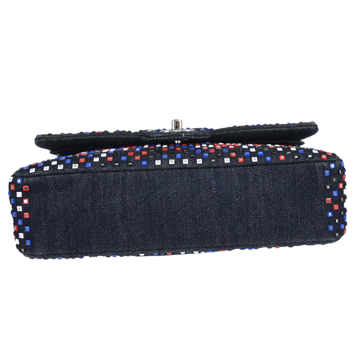 Chanel Navy Denim Crystal Medium Classic Double Flap Shoulder Bag