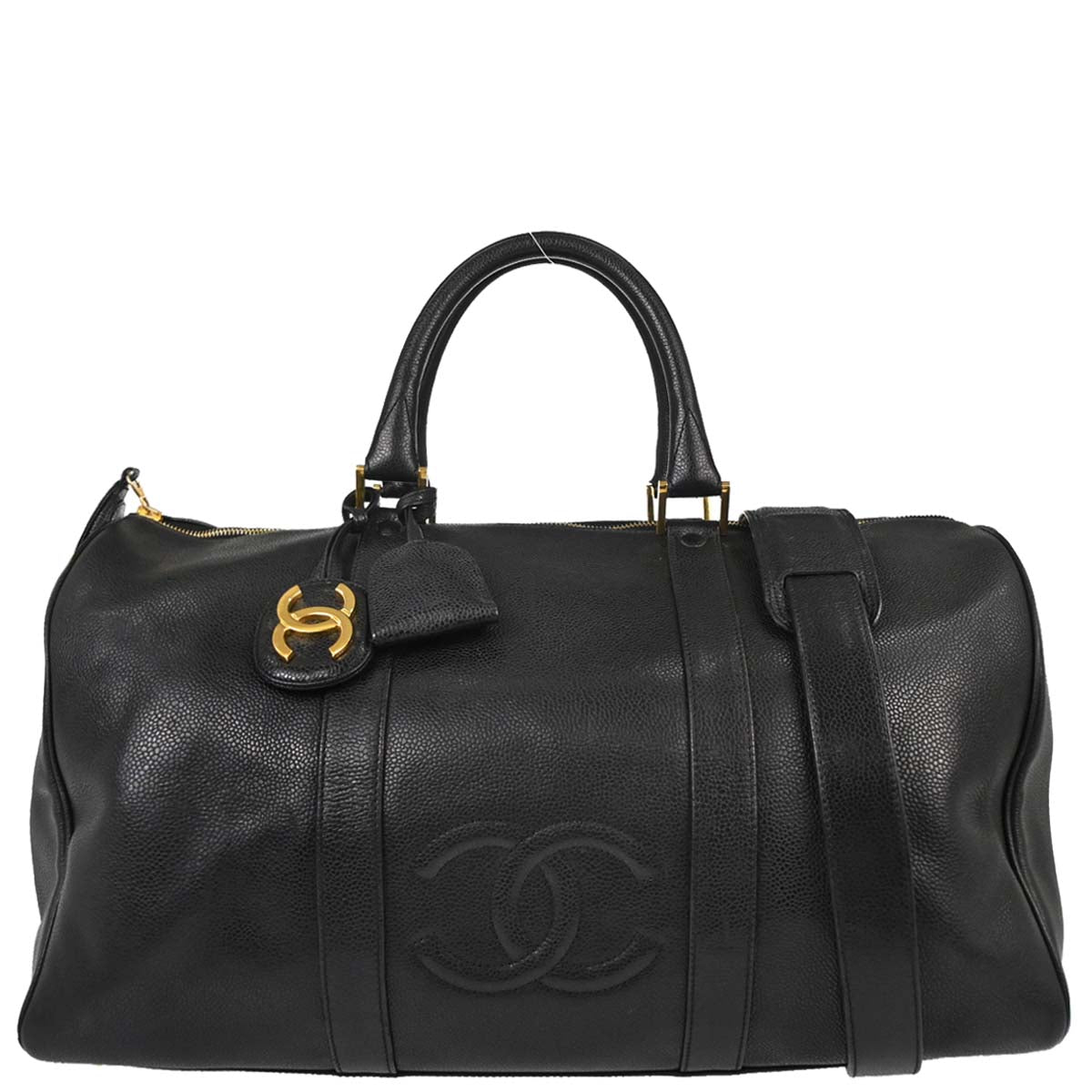 Chanel 1994-1996 Black Caviar 2way Duffle Handbag