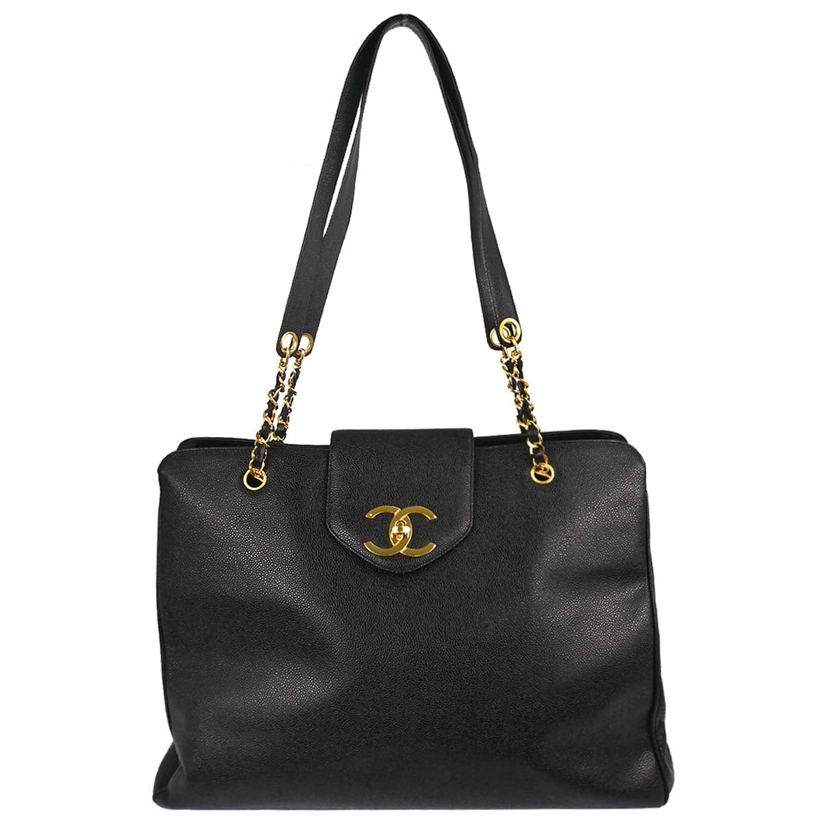 Chanel 1996-1997 Black Caviar Supermodel Tote Shoulder