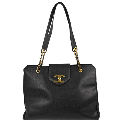 Chanel 1996-1997 Black Caviar Supermodel Tote Shoulder