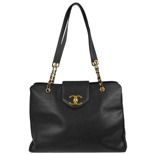 Chanel 1996-1997 Black Caviar Supermodel Tote Shoulder