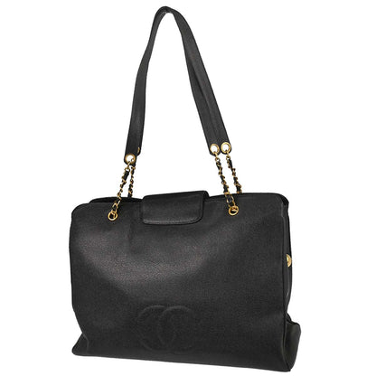 Chanel 1996-1997 Black Caviar Supermodel Tote Shoulder