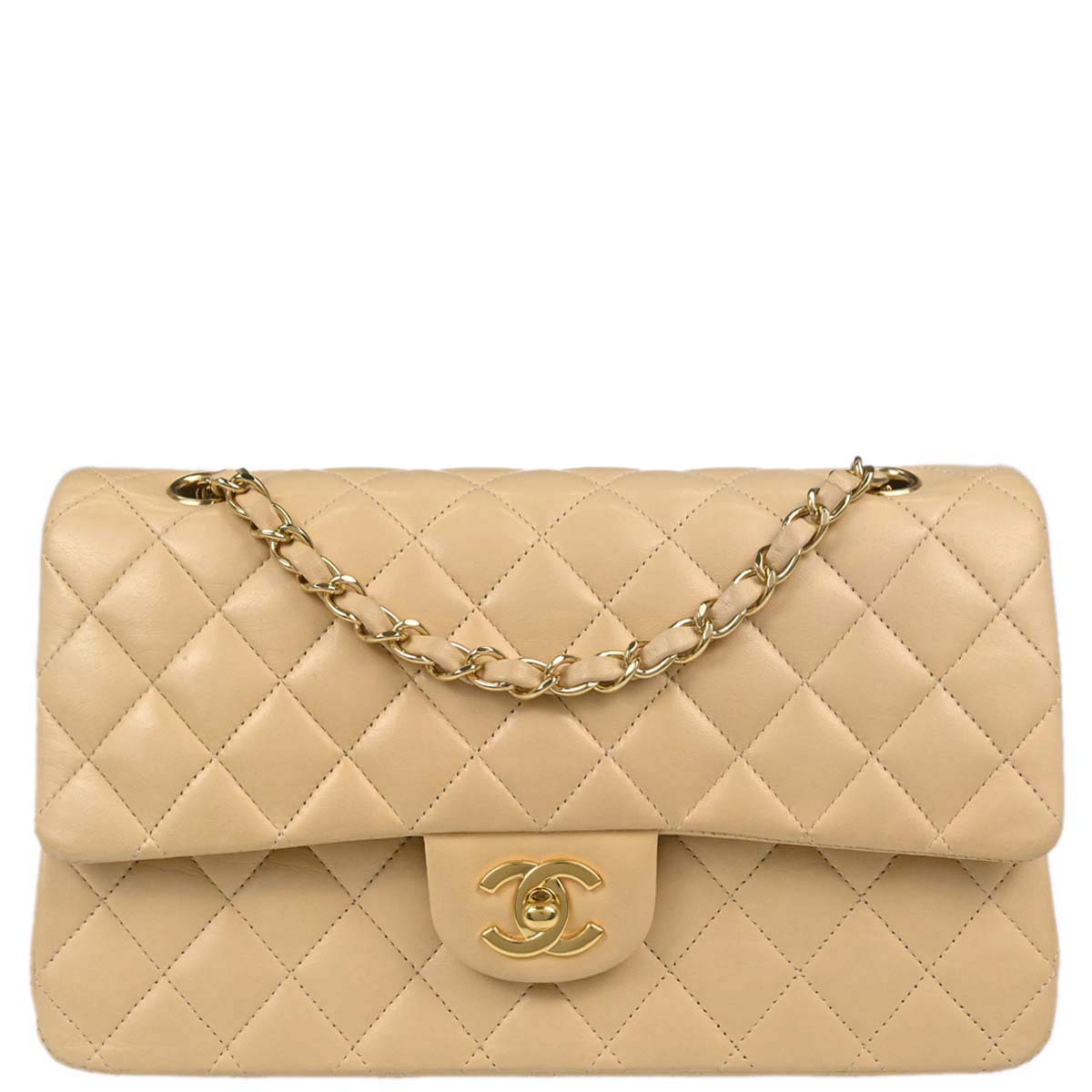 Chanel Beige Lambskin Medium Classic Double Flap Shoulder Bag