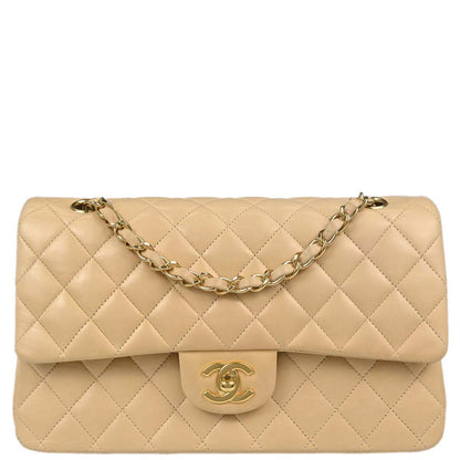 Chanel Beige Lambskin Medium Classic Double Flap Shoulder Bag