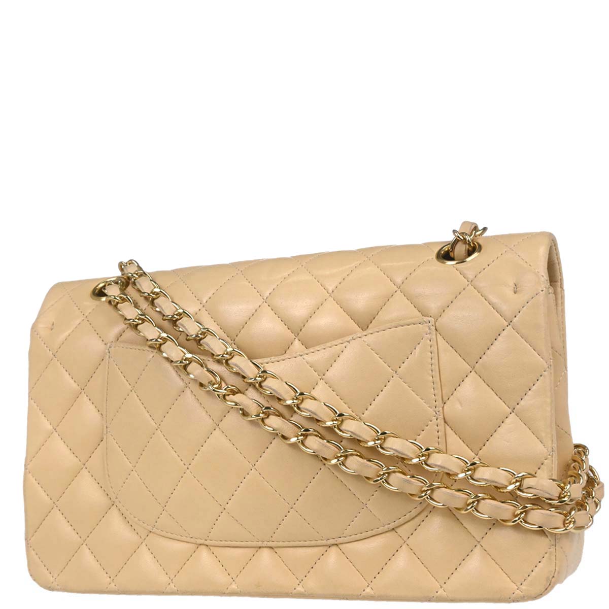 Chanel Beige Lambskin Medium Classic Double Flap Shoulder Bag