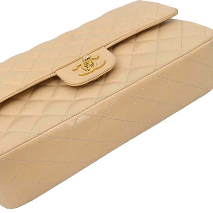 Chanel Beige Lambskin Medium Classic Double Flap Shoulder Bag