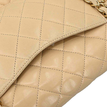 Chanel Beige Lambskin Medium Classic Double Flap Shoulder Bag