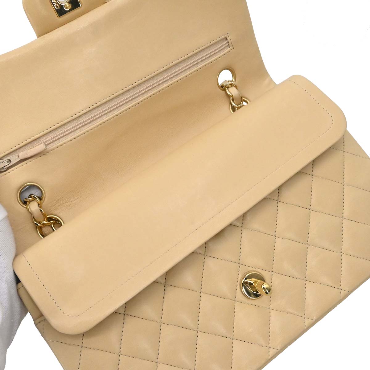 Chanel Beige Lambskin Medium Classic Double Flap Shoulder Bag