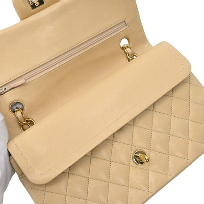 Chanel Beige Lambskin Medium Classic Double Flap Shoulder Bag