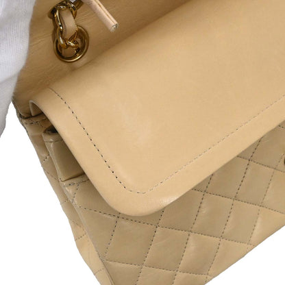 Chanel Beige Lambskin Medium Classic Double Flap Shoulder Bag