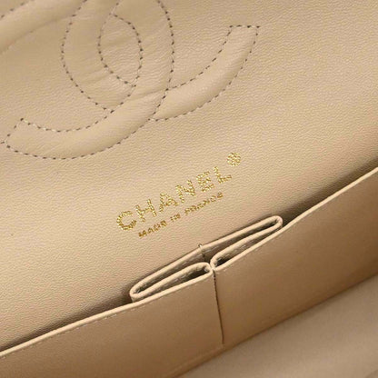 Chanel Beige Lambskin Medium Classic Double Flap Shoulder Bag