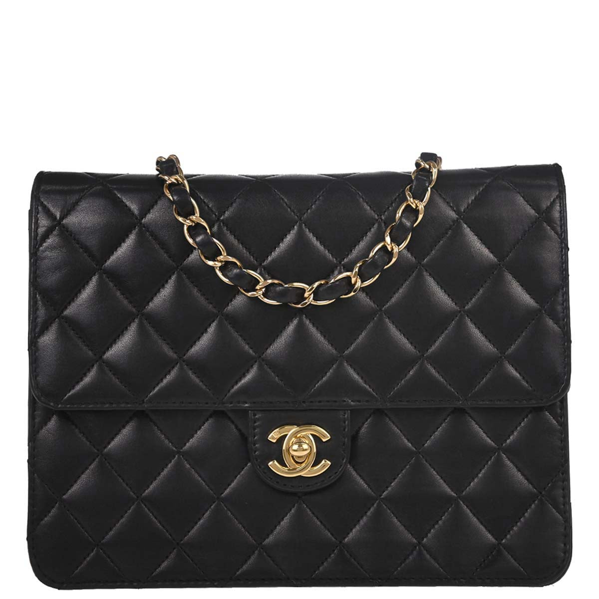 Chanel Black Lambskin Turnlock Small Half Flap Shoulder Bag