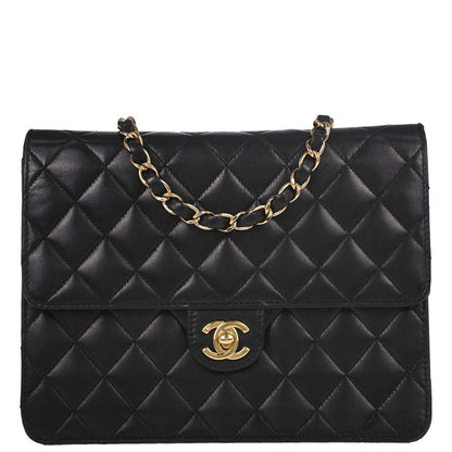 Chanel Black Lambskin Turnlock Small Half Flap Shoulder Bag