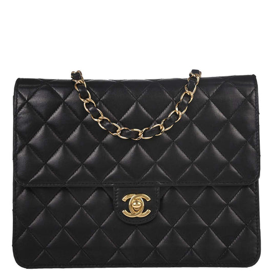 Chanel Black Lambskin Turnlock Small Half Flap Shoulder Bag
