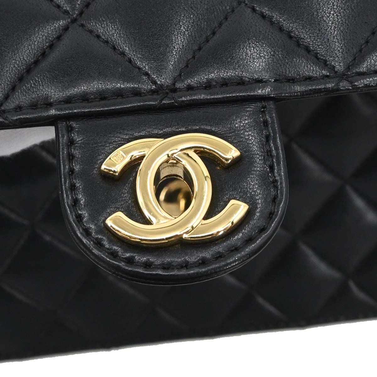 Chanel Black Lambskin Turnlock Small Half Flap Shoulder Bag