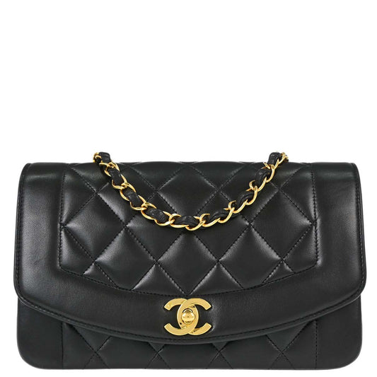 Chanel 1994-1996 Black Lambskin Small Diana Shoulder Bag